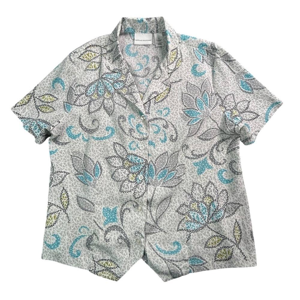 Alfred Dunner Blouse Womens Size 12 Multicolor Floral Button Up S/S Shirt Top